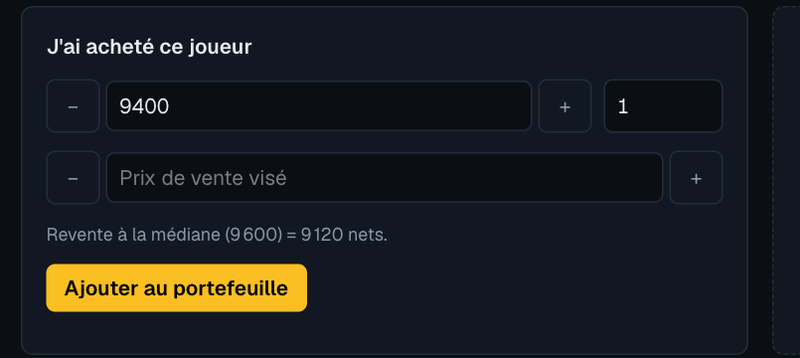 Le formulaire pour ajouter un achat au portefeuille